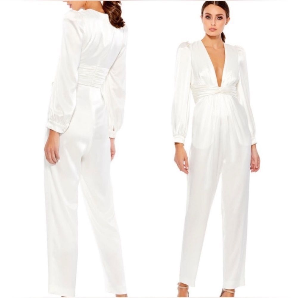 Mac Duggal 2647 White Jumpsuit NWT $398